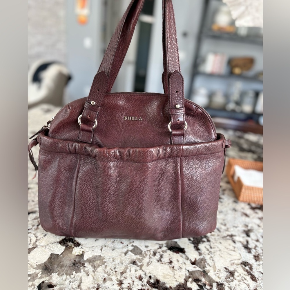 Furla Italian Leather Burgundy Tote Handbag